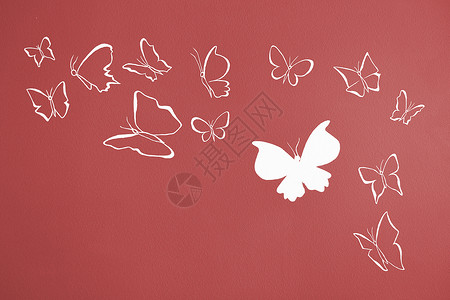 白色圆光影飞翔的蝴蝶背景团体红色墙纸材料背景图片