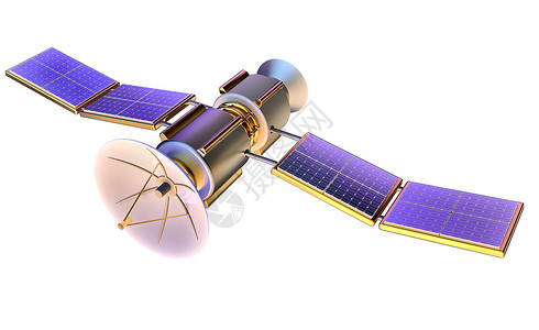 飞船图标3D地球人造卫星模型3D系统轨道天线雷达地球飞船网络信号行星技术背景