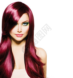 红色头发长发和蓝眼睛健康 长发美容的美丽布朗特女孩卫生黑发紫色化妆品理发洗发水奢华头发女士边缘背景