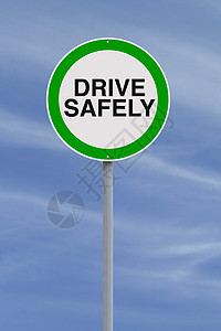安全驾驶蓝色天空危险圆圈交通道路绿色警告路标背景图片