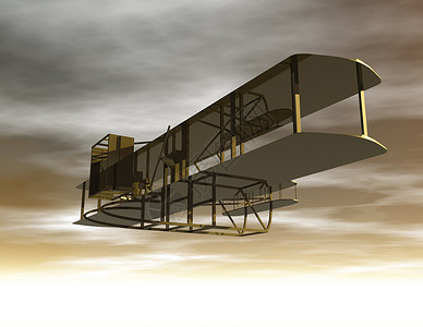 赖特单机空气飞行员反思先驱者飞行双翼插图金子渲染飞机背景