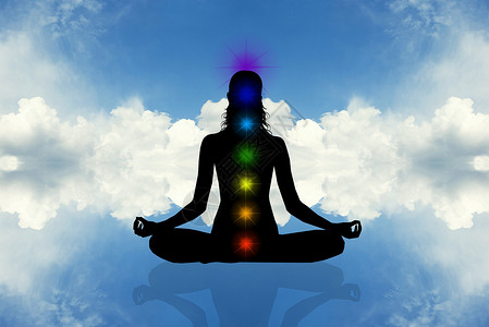 云瑜伽素材查克拉斯瑜伽照明宗教冥想者卡片头脑星星专注脉轮插图背景