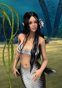 美人鱼鱼尾巴白色美人鱼游泳故事女性尾巴藻类女孩童话生物神话魔法背景