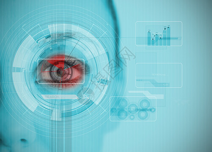 眼睛图特写女性眼部分析图表界面与数据接口的近距离妇女眼部分析背景