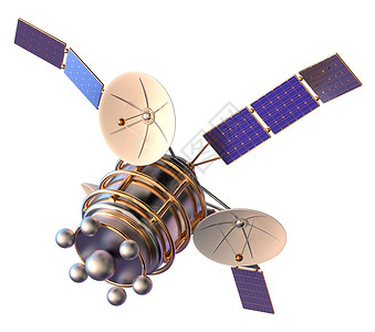 静止不动3D地球人造卫星模型3D广播全球导航雷达数据技术网络蓝色宇宙环绕背景