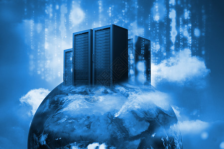 云中地球蓝色世界顶上的数据服务器Name背景