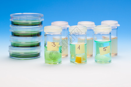 液体活检塑料小瓶中的样本 用于显微镜和生物心理组织预防组织学医院癌症化学液体实验室保健蓝色药品背景