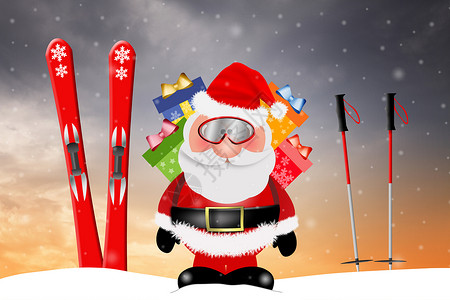 圣诞快乐驯鹿幸福滑雪板滑雪者装饰品单板插图假期季节性雪橇背景图片