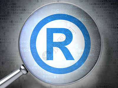 TM商标法律概念 以光玻璃登记注册数据专利家庭版权知识放大镜法庭执照蓝色贸易背景