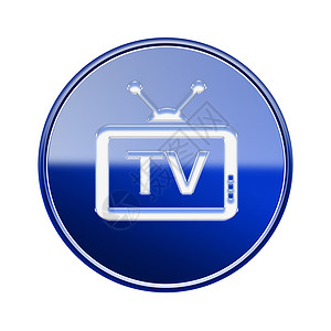 电视菜单素材白色背景上孤立的电视图标光彩蓝蓝色背景