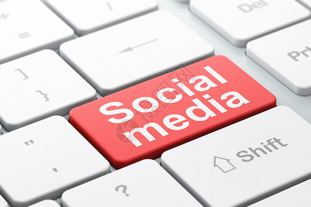 红色关闭按钮社会网络概念 计算机键盘背面的社交媒体背景