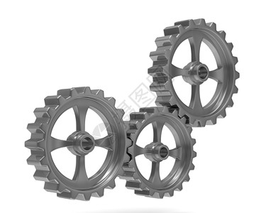 三个齿轮素材白色背景上的三个齿轮 孤立的 3D 图像链轮技术机械团体工程轮子机器引擎旋转插图背景