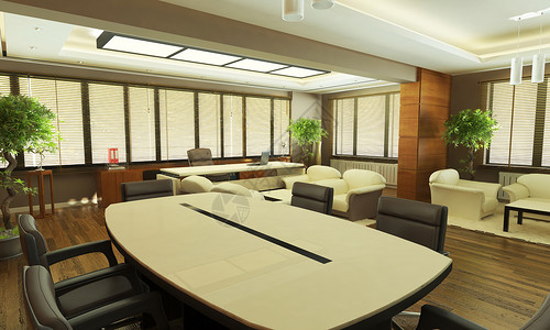 现代办公室监视器快门饰品木头工作灯光房间图书馆桌子木地板背景图片