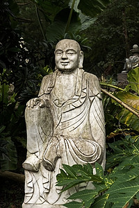 地藏王被毁坏的雕像雕塑上帝石头智慧沉思古董植物业力禅意文化背景