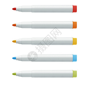 白色钢笔高亮钢笔商业教育毛毡铅笔荧光笔染色宏观学校塑料蓝色背景