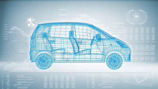 三维车蓝色背景的高科技车插图机器营销墙纸数字工程电路商业消费者电脑背景