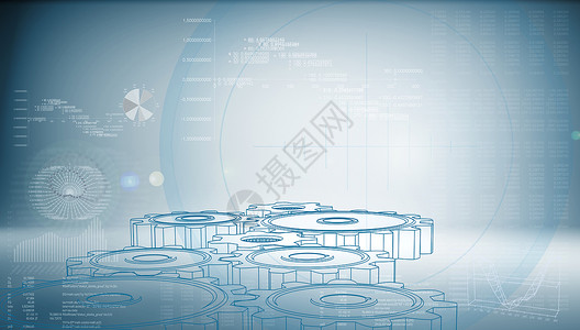 齿轮图表蓝色背景的高科技装备设备技术框架数据营销图表引擎数字产品机械销售背景