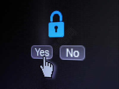 反病毒隐私概念 数字计算机屏幕上的闭合帕洛克挂锁技术锁孔互联网代码监视器数据手指老鼠展示背景