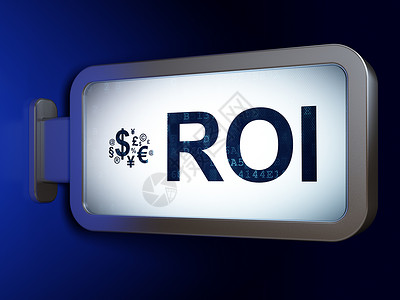 商业概念 ROI和在广告牌背景上的金融符号背景图片