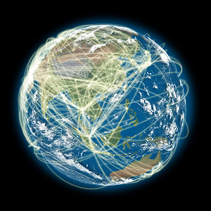 行星轨迹连接的世界亚洲观点背景