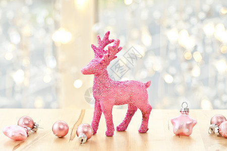 小装饰品粉红鹿和圣诞节装饰装饰品时候粉色丝带玩意儿礼物饰品星形展示背景