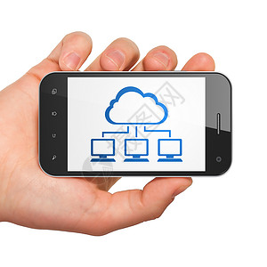 孤立的云云云联网概念 智能电话云网络桌面细胞软件互联网创新高科技蓝色局域网技术手机背景