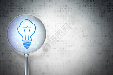 数字背景上带光学玻璃的金融概念灯泡公司技术代码头脑营销数据业务企业交易领导者背景图片