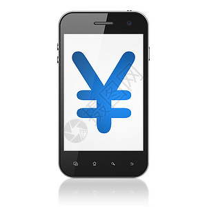 智能手机图标货币概念 智能手机日元技术价格屏幕财富成功蓝色市场资金支付交换背景