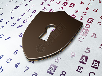 数字打印安全概念 十六进制代码16进制背景的盾牌和钥匙洞背景