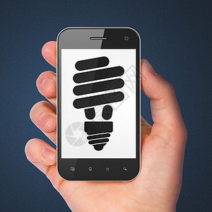 灯效手图标金融概念 智能手机节能灯光电话营销公司成功技术管子生意项目灯泡业务背景