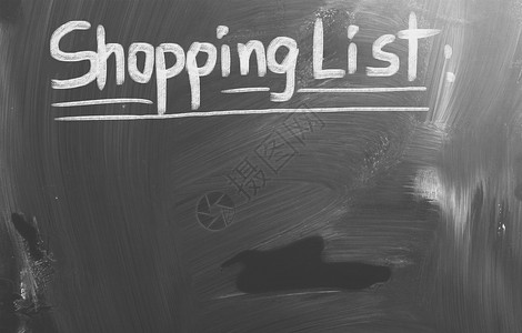 购物清单列表购物清单概念照片杂货店框架记忆市场黑板粉笔白色库存黑色背景