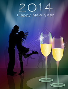 庆祝新年的举举眼镜庆典瓶子乐趣派对背景图片