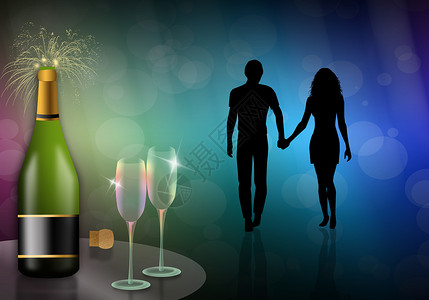 庆祝新年的举举瓶子庆典乐趣眼镜派对背景图片