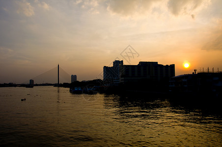 城市日落水平景观高楼旅行都市建筑背景图片