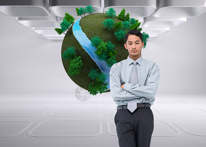 Asian商务人士的复合形象男人男性森林地球人士混血环境职业计算机溪流背景图片