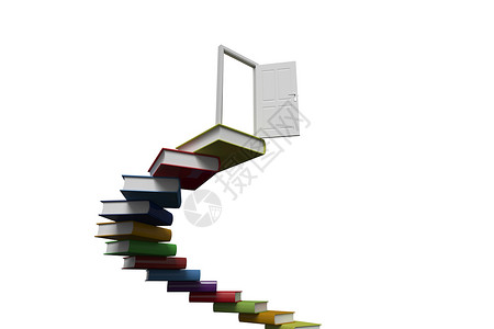 开着门从书本上迈出的步骤教育楼梯绘图计算机学习脚步数字文学进步背景图片