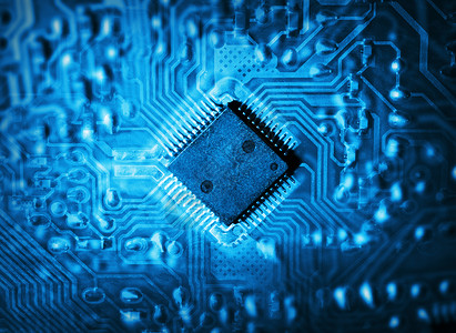 纳米芯片未来集成电路宏观卡片半导体打印电脑电路板微电路别针电气硬件背景