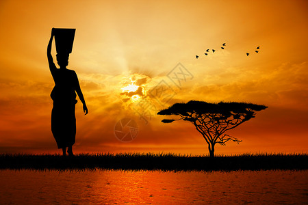 非洲妇女原住民反射女士日落生活插图橙子荒野马赛人高清图片