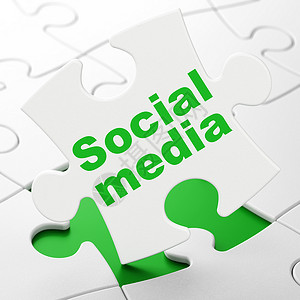 社会媒体社会网络概念 社交媒体在拼图背景上游戏网站软件绿色朋友团队挑战扇子博客解决方案背景