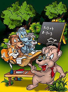 手绘猴子线稿动物教室背景