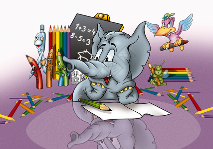 卡通灰色大象大象在学校中背景