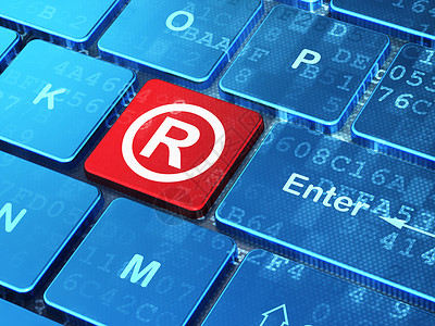 数字注册在计算机键盘背景上注册的法律概念蓝色财产保险作者商标钥匙按钮商业国际执照背景