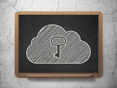 云墙软件素材云计算概念 黑板背景的云与密钥钥匙创新服务器解决方案数据软件网站粉笔教育学习背景