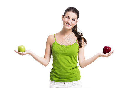 美丽苹果健康女性苹果和苹果福利快乐平衡女孩备择食物方案卫生药品营养背景