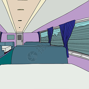手绘扁平窗帘火车上的空客餐车背景