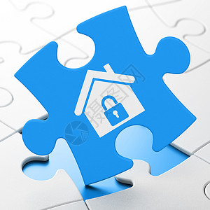拼图背景上的财务概念首页领导者房子交易业务蓝色挂锁战略软垫伙伴安全背景图片