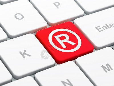 在计算机键盘背景上注册的法律概念数据财产按钮版权知识分子执法商业作者法庭商标背景图片