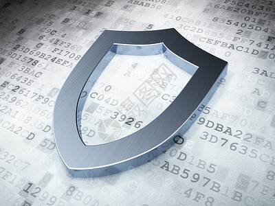 网盾隐私概念 数字背景的银色蒙面盾牌背景