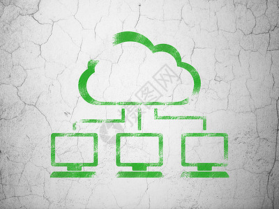 云云技术概念 墙壁上的云网软件创新监视器古董屏幕互联网网络水泥网站数据背景图片