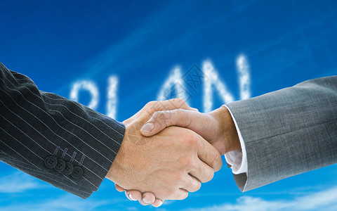 企业握手的复合形象商务手臂云计算计算机公司蓝天延伸职业商业会议背景图片